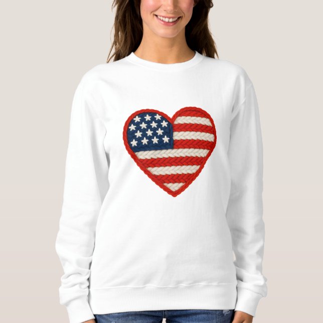 Heart Shape Knitted Yarn American flag artwork Sweatshirt (Front)