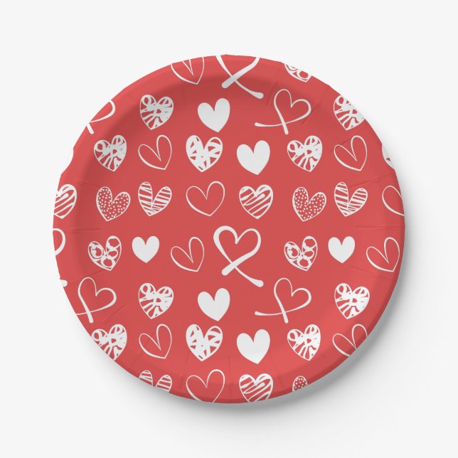 Heart shape line patterns love Valentine      Paper Plate (Front)