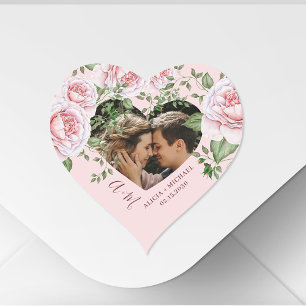 Heart shape love couple photo pink roses cute heart sticker