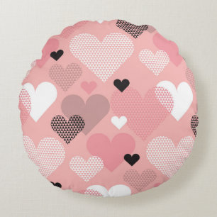 Heart shape modern seamless pattern in geometry st round cushion