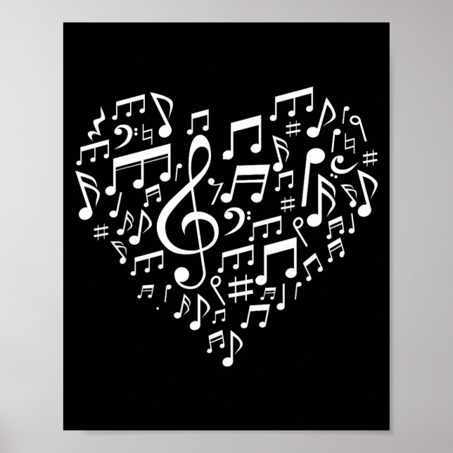 Heart Shape Musical Notes Music Lovers Gift Valent Poster (Front)