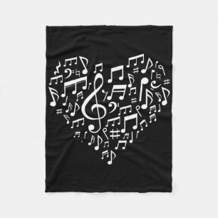 Heart Shape Musical Notes Music Lovers Gifts Valen Fleece Blanket