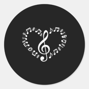 Heart Shape Musical Notes Music Lovers Happy Valen Classic Round Sticker