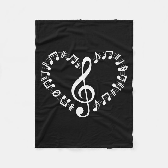 Heart Shape Musical Notes Music Lovers Happy Valen Fleece Blanket (Front)