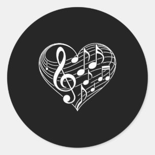 Heart Shape Musical Notes Valentines Day Men Women Classic Round Sticker