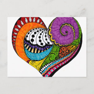 Heart shape on postcard - coloured drawin