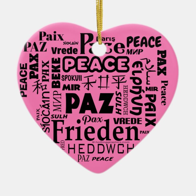 Heart shape PEACE words Christmas decoration (Front)
