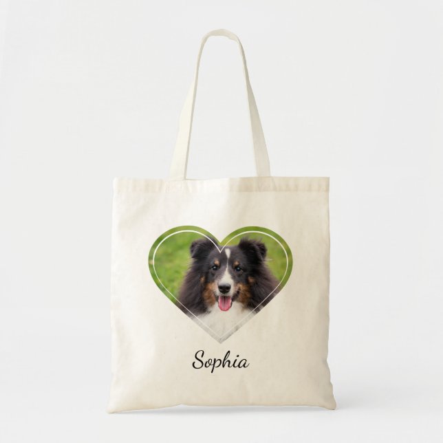 Heart Shape Pet Photo Template With Custom Text Tote Bag (Front)
