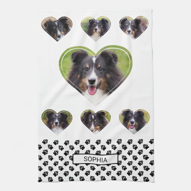 Heart Shape Pet Photo Templates And Paws & Name Tea Towel (Vertical)