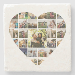 Heart Shape Photo Collage Stone Coaster