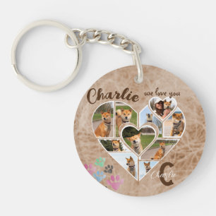 Heart Shape Photo Collage with Name and Texts Key Ring