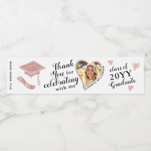 Heart Shape Photo Elegant Graduation Thank You Water Bottle Label