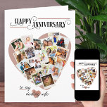 Heart Shape Photo Montage Big Wedding Anniversary Card<br><div class="desc">Happy Anniversary card for your wife or husband. The template is set up for you to add 20 of your favourite photos as well as to personalise the wording on the front, the custom message inside and the year on the back. Your pictures are displayed in square / instagram format...</div>