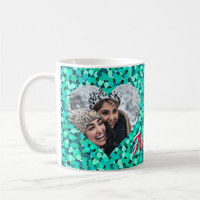 Heart Shape Photo Teal Sparkle Coffee Mug (Left)