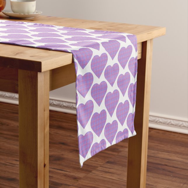 Heart Shape Plaid Pink Purple Table Runner (In Situ)