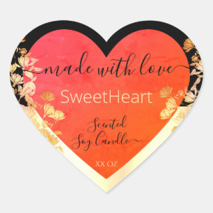 Heart Shape Product Packaging Labels Orange & Gold