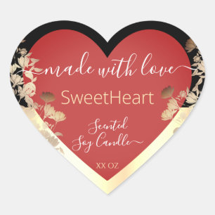 Heart Shape Product Packaging Labels Red & Gold
