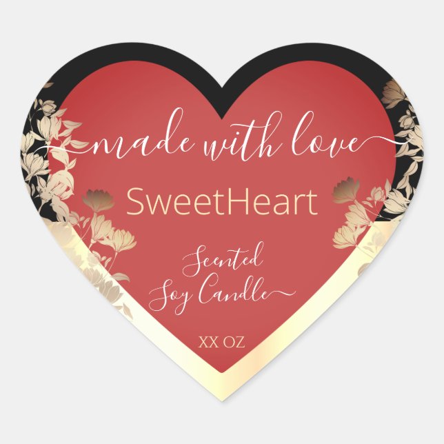 Heart Shape Product Packaging Labels Red & Gold (Front)