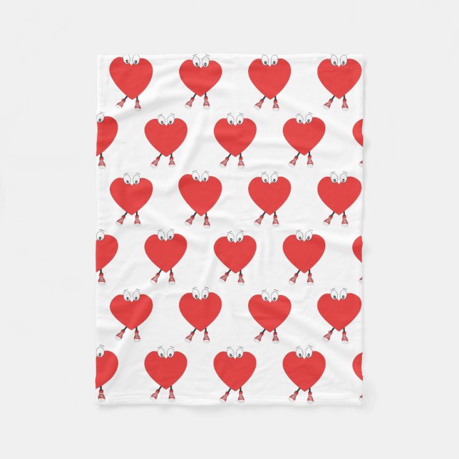 Heart Shape Red Cute Love Character Design Fleece Blanket (Front)