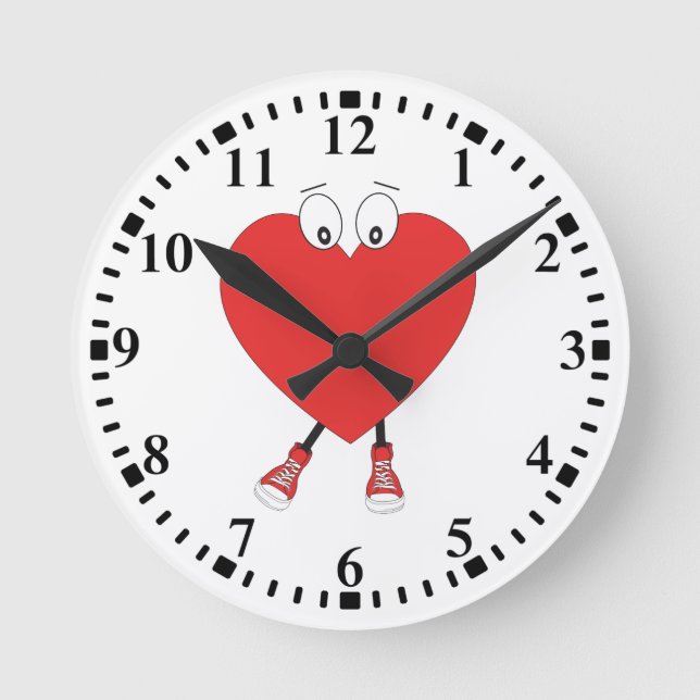 Heart Shape Red Cute Love Character Design Round Clock (Front)
