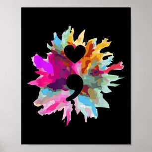 Heart Shape Semicolon Gift Suicide Prevention Awar Poster