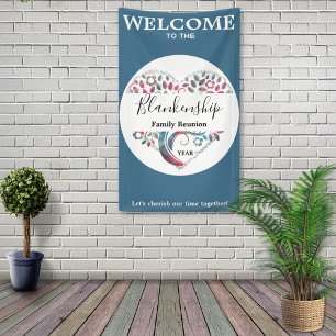 Heart Shape Tree Family Reunion Vertical Template Banner