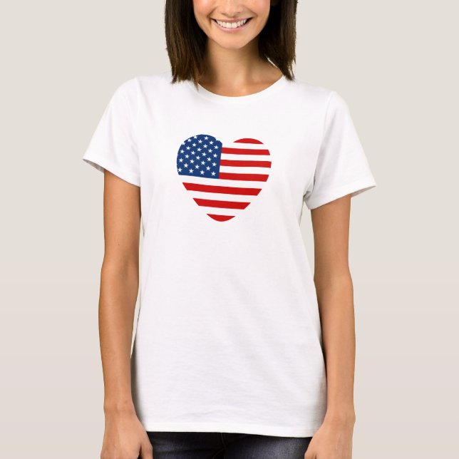 Heart Shape US Flag Customised T-Shirt (Front)