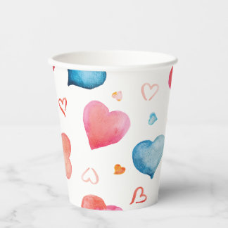 Heart Shape Watercolor Hand Painting Paper Cups