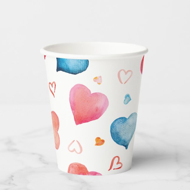 Heart Shape Watercolor Hand Painting Paper Cups (Front)