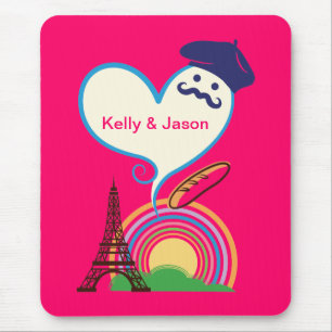 Heart shape with French icons and symbols Mouse Pad