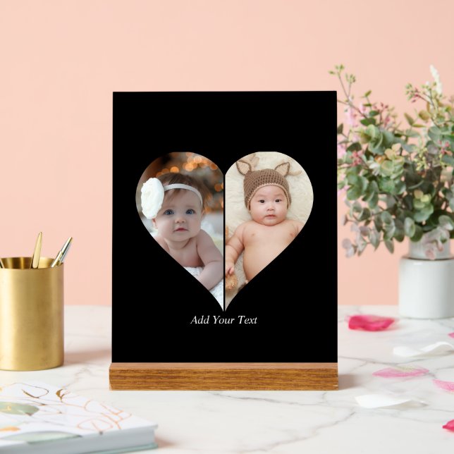 Heart Shaped 2 Photo Collage Acrylic Sign (Wedding)