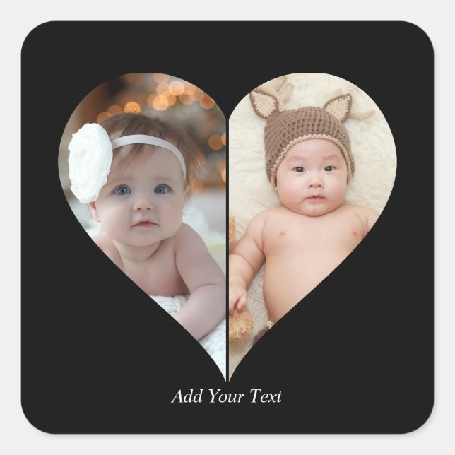 Heart Shaped 2 Photo Collage Square Sticker (Front)