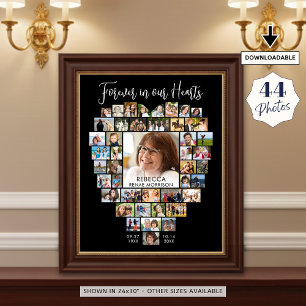 Heart Shaped 44 Photo Collage Funeral Memorial Poster