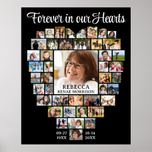 Heart Shaped 45 Photo Collage Funeral Memorial Poster