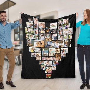 Heart Shaped 51 Photo Collage Editable Colour Fleece Blanket