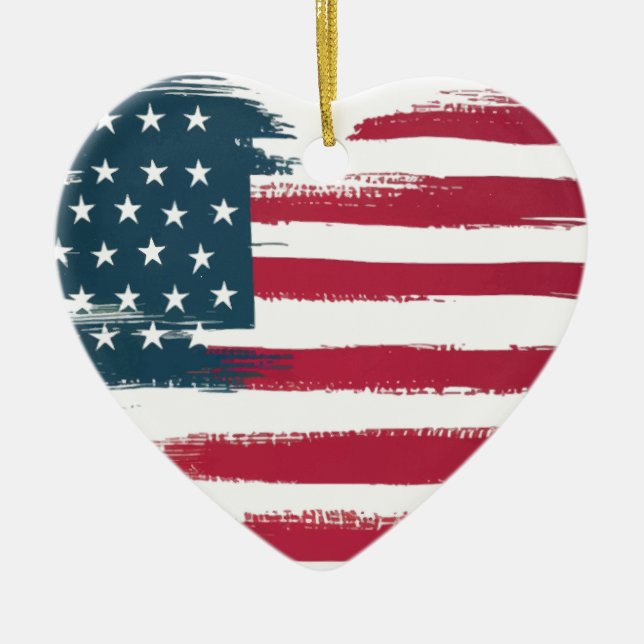 Heart-Shaped American Flag | Patriotic USA Love Ceramic Tree Decoration (Front)