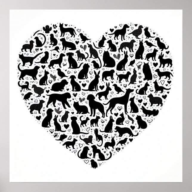 Heart-Shaped Animal Silhouette Poster  (Front)
