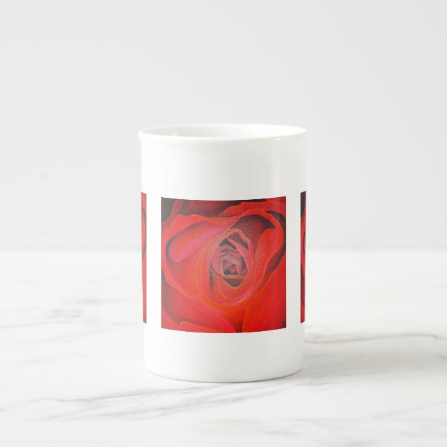 Heart Shaped Artistic Red Rose Bone China Mug (Front)