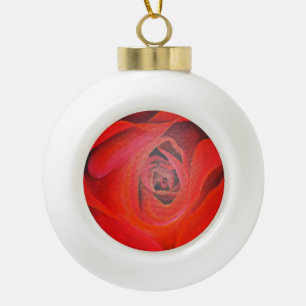 Heart Shaped Artistic Red Rose Ceramic Ball Christmas Ornament
