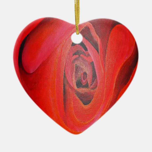 Heart Shaped Artistic Red Rose Ceramic Tree Decoration (Front)