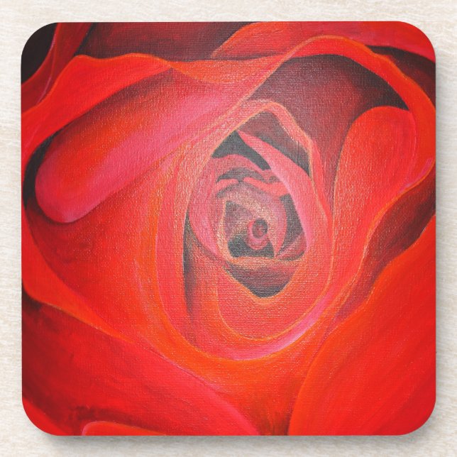 Heart Shaped Artistic Red Rose Coaster (Front)