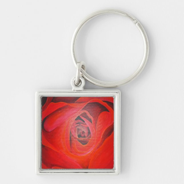 Heart Shaped Artistic Red Rose Key Ring (Front)
