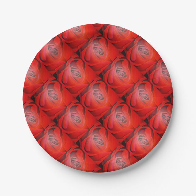 Heart Shaped Artistic Red Rose Paper Plate (Front)