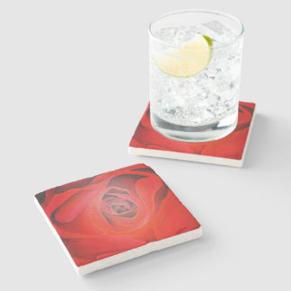 Heart Shaped Artistic Red Rose Stone Coaster