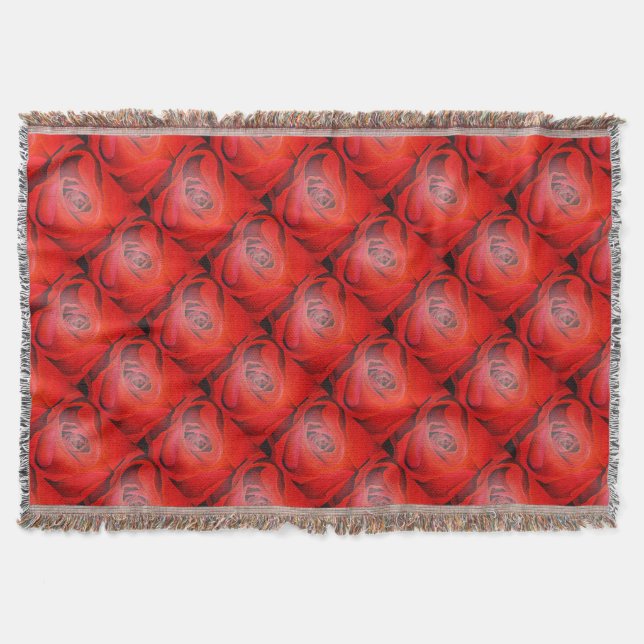 Heart Shaped Artistic Red Rose Throw Blanket (Front)