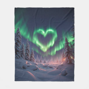 Heart Shaped Aurora Borealis Fleece Blanket