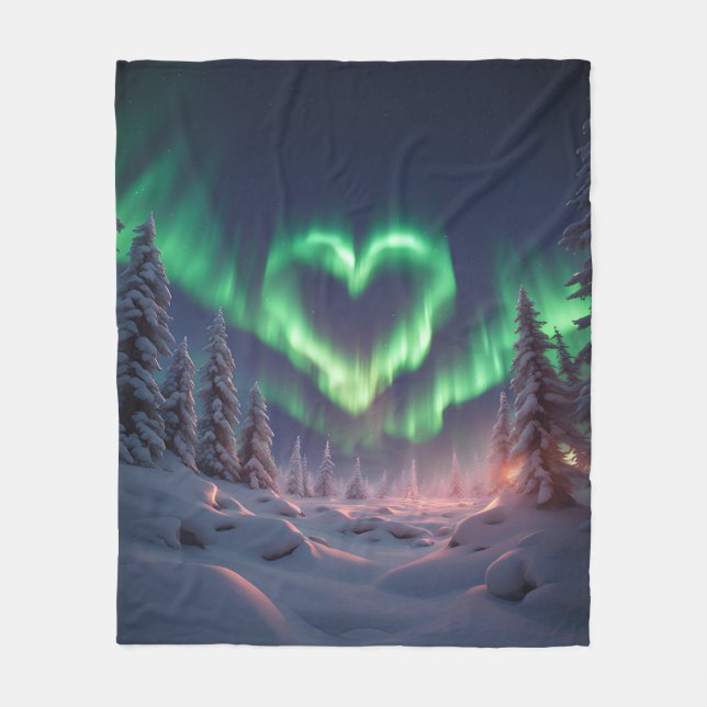 Heart Shaped Aurora Borealis Fleece Blanket (Front)