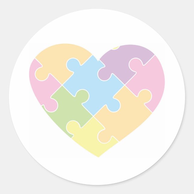 Heart Shaped Autism Puzzle Pastel Colours T-Shirt Classic Round Sticker (Front)