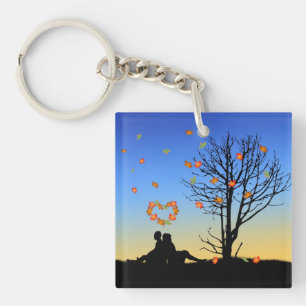 Heart-Shaped Autumn Leaves Couple Acrylic Keychain