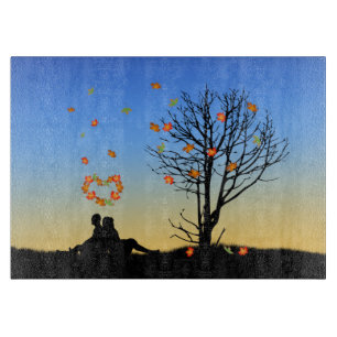 Heart-Shaped Autumn Leaves Couple Cutting Board
